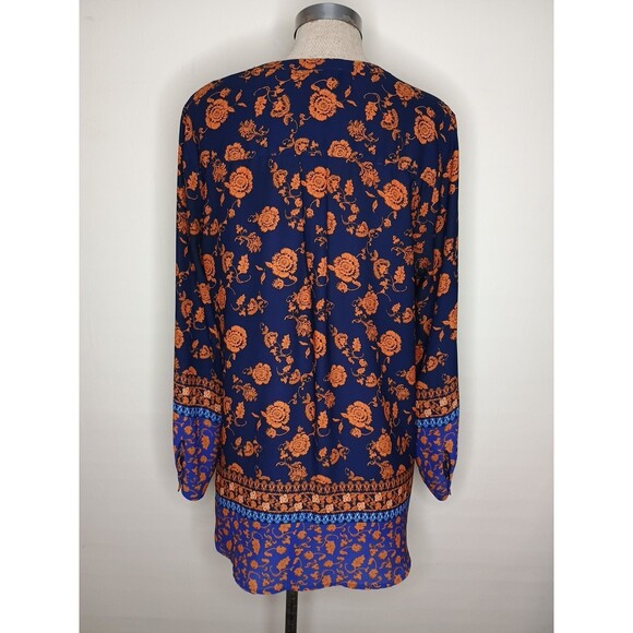 Pleione Blouse Womens Size XL Dark Blue Orange Floral Long Sleeve Anthro - Picture 3 of 10